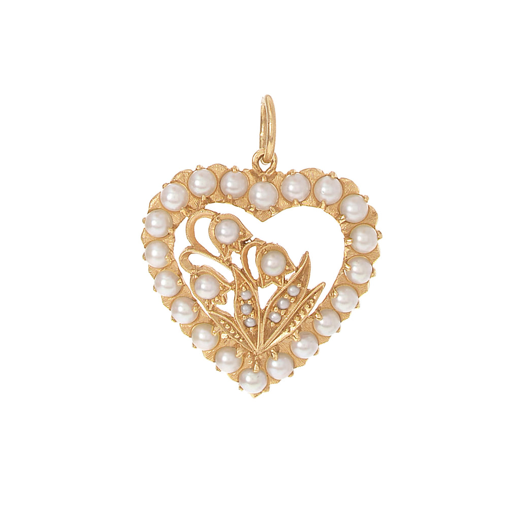 Pearl Lily of the Valley Heart Charm -- Ariel Gordon Jewelry