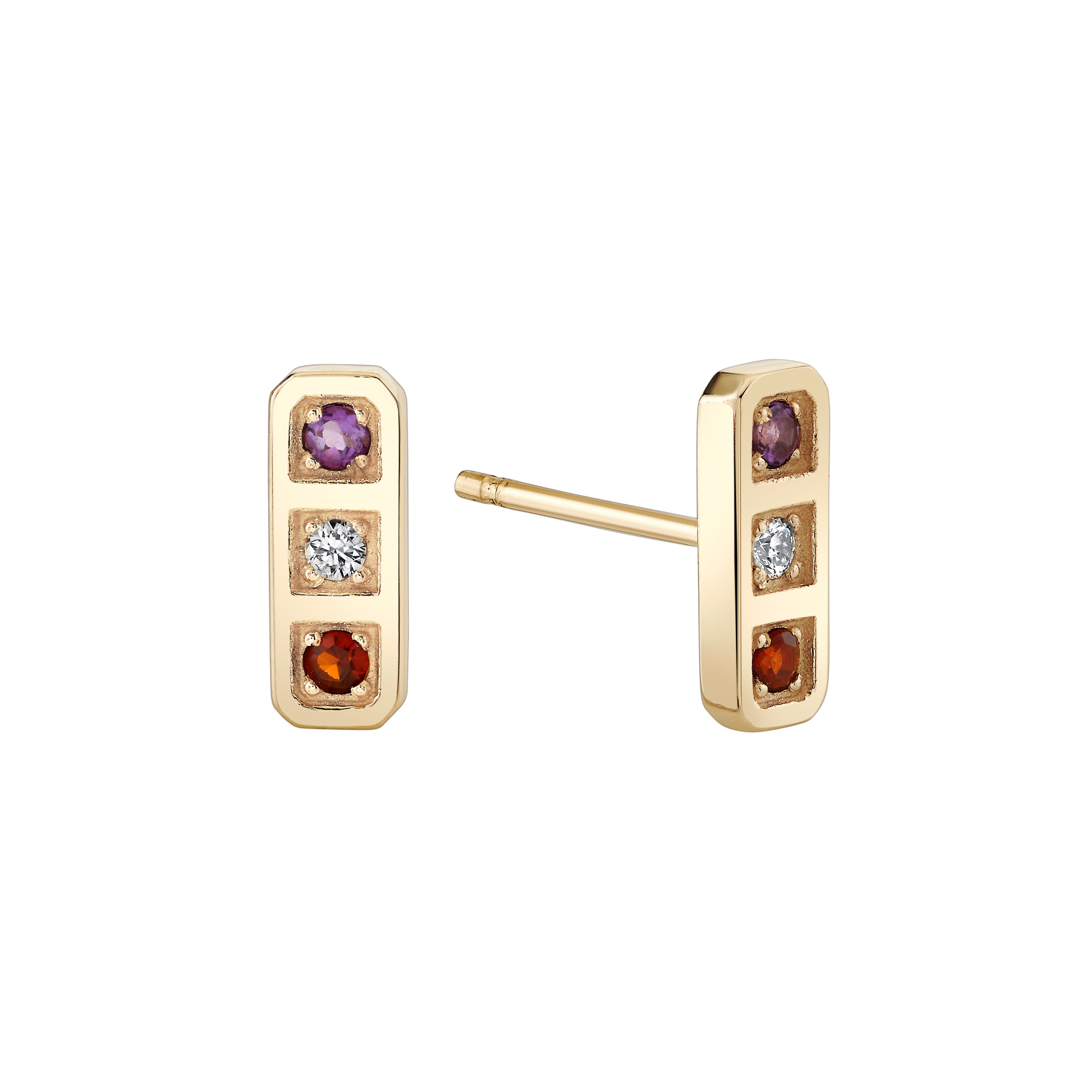 Three Birthstone Tablet Studs