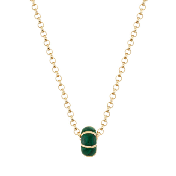 Malachite and Gold Stripe Rondelle Bead