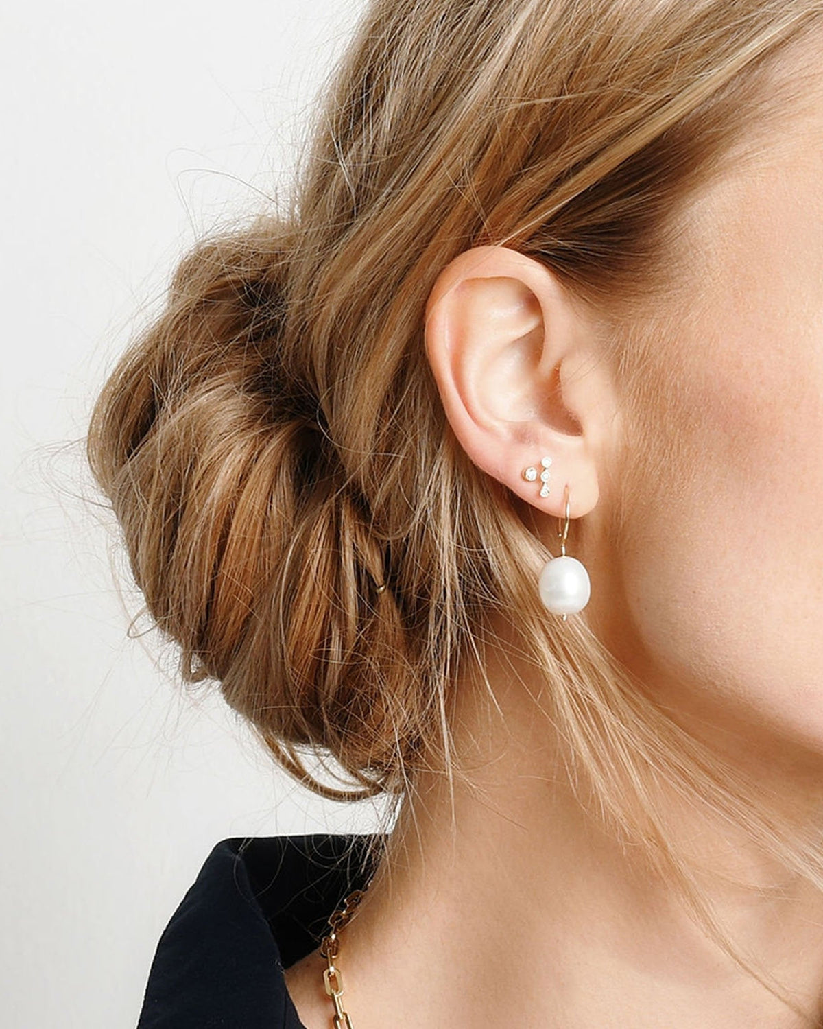 Baroque Pearl Swing Hoops, styled photo