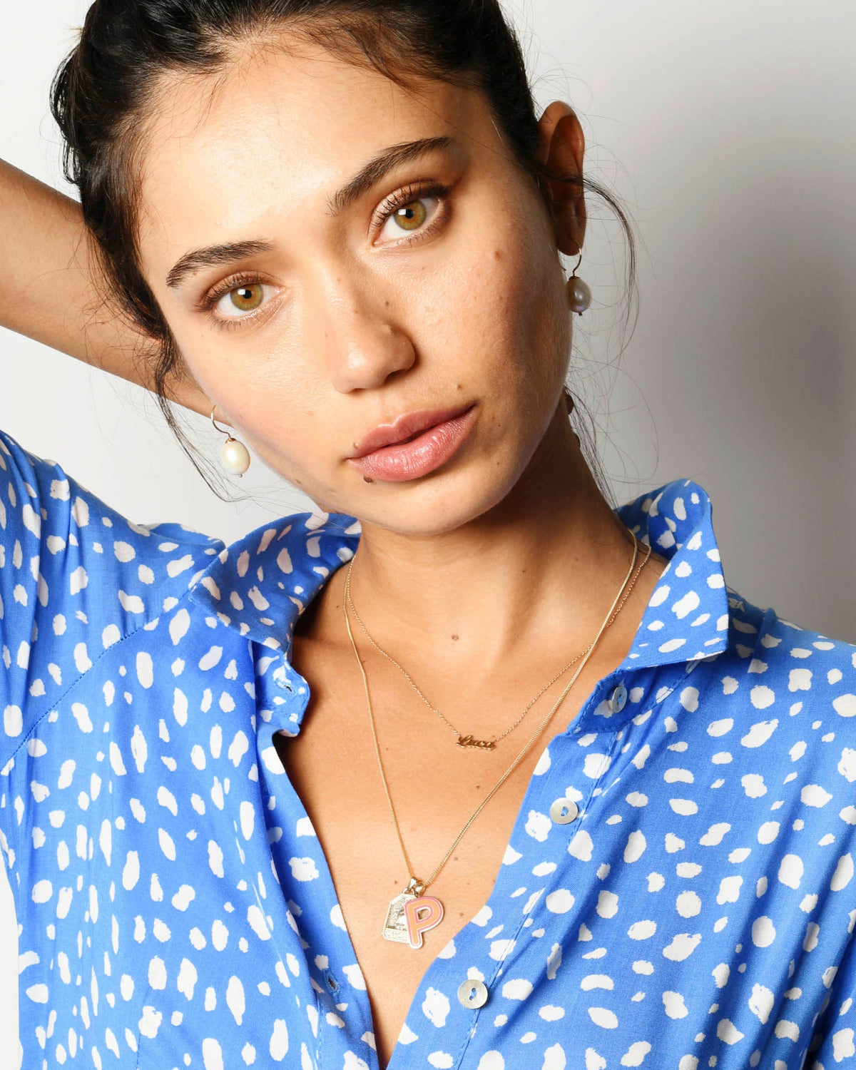 Baroque Pearl Swing Hoops, styled photo