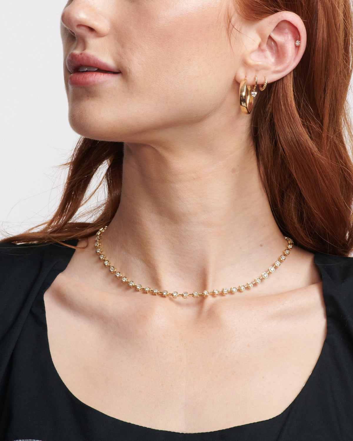 Twisted Petite Hoops, styled photo