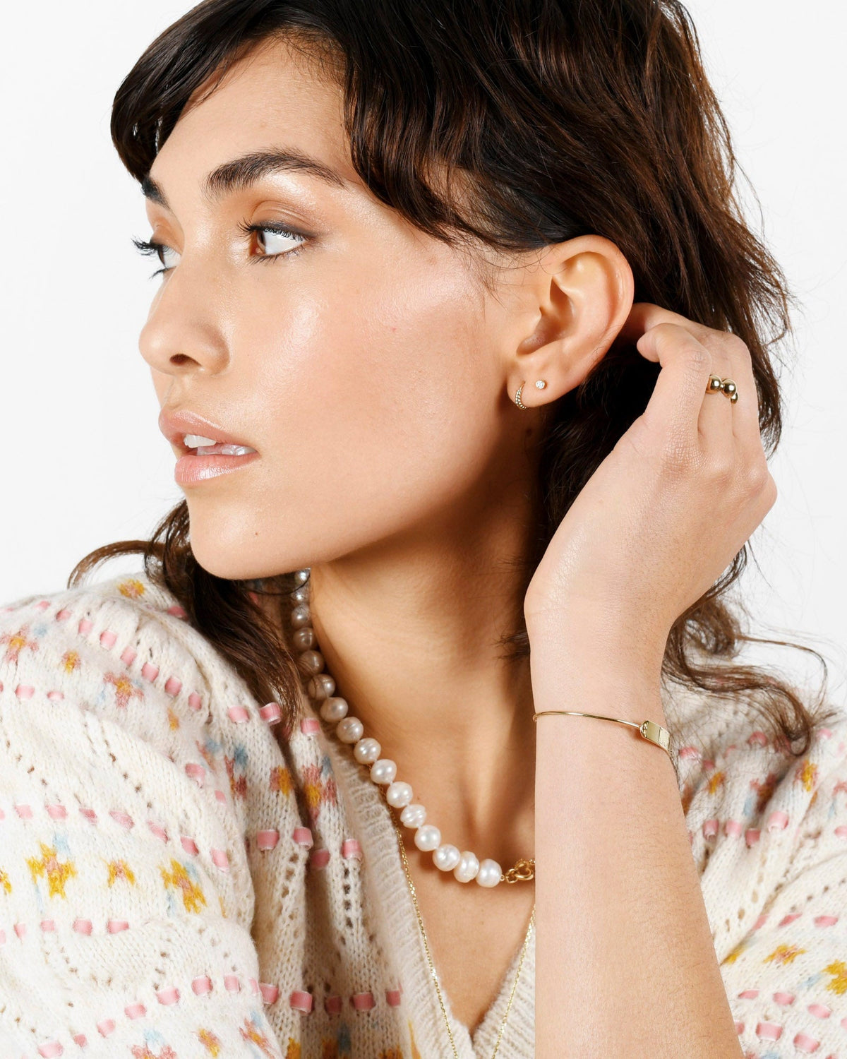 Twisted Petite Hoops, styled photo