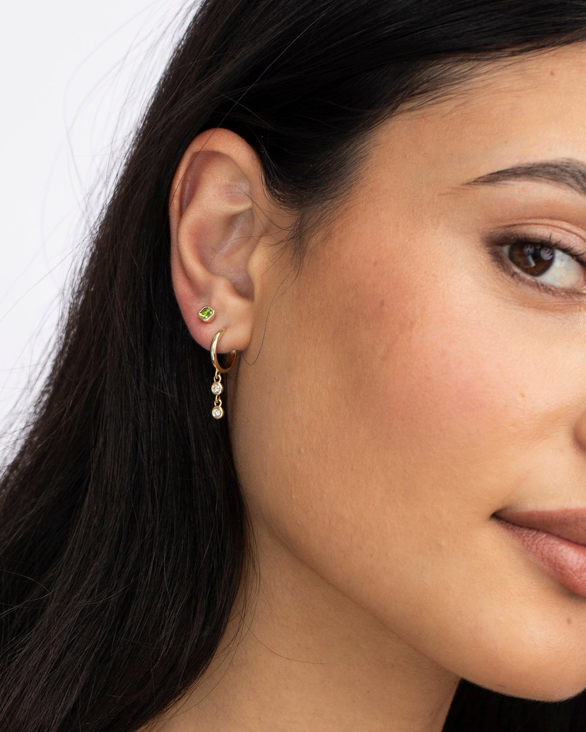 Petite Fern Asscher Studs, styled photo