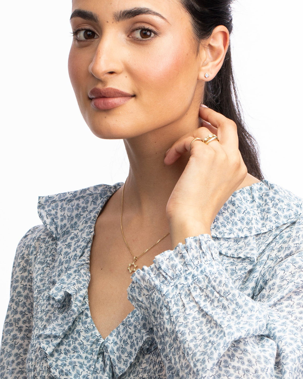 Petite Iris Asscher Studs, styled photo