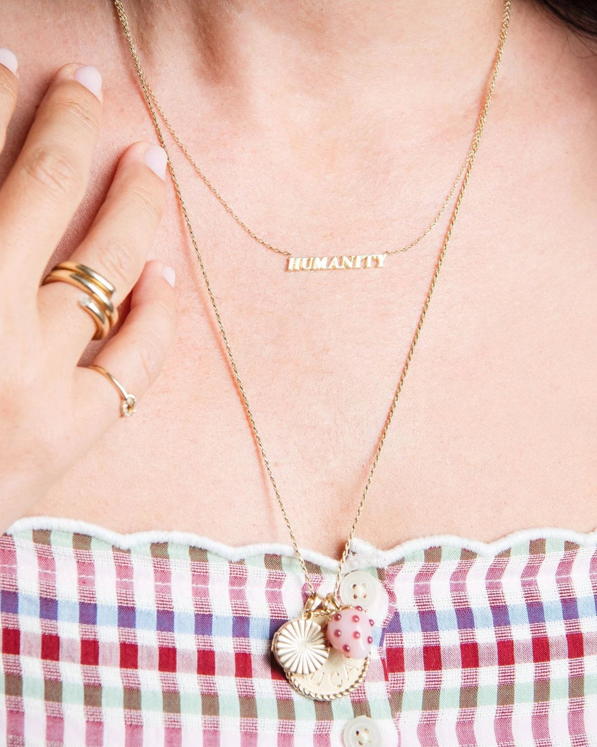 AGJ x This is About Humanity Necklace, styled photo