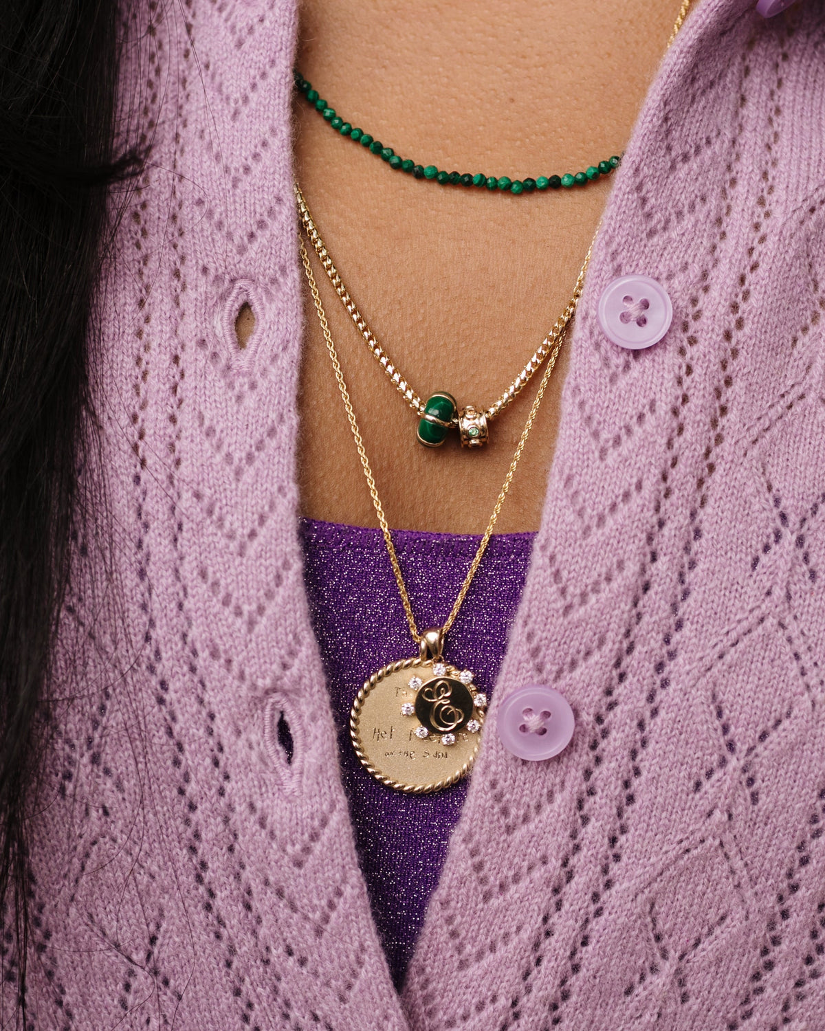Petite Malachite Beaded Necklace, styled photo