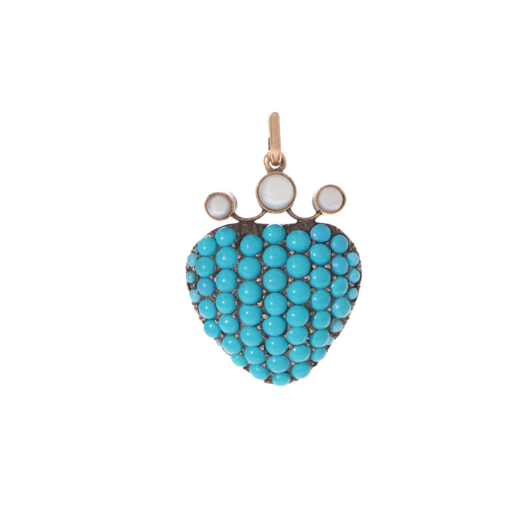Victorian Turquoise & Pearl Crowned Heart Charm