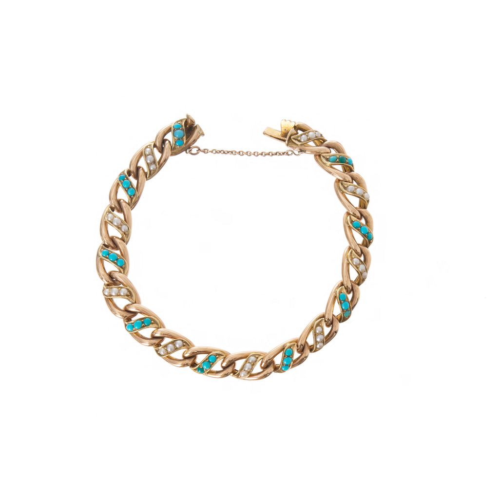 Victorian Turquoise & Seed Pearl Curb Bracelet -- Ariel Gordon Jewelry