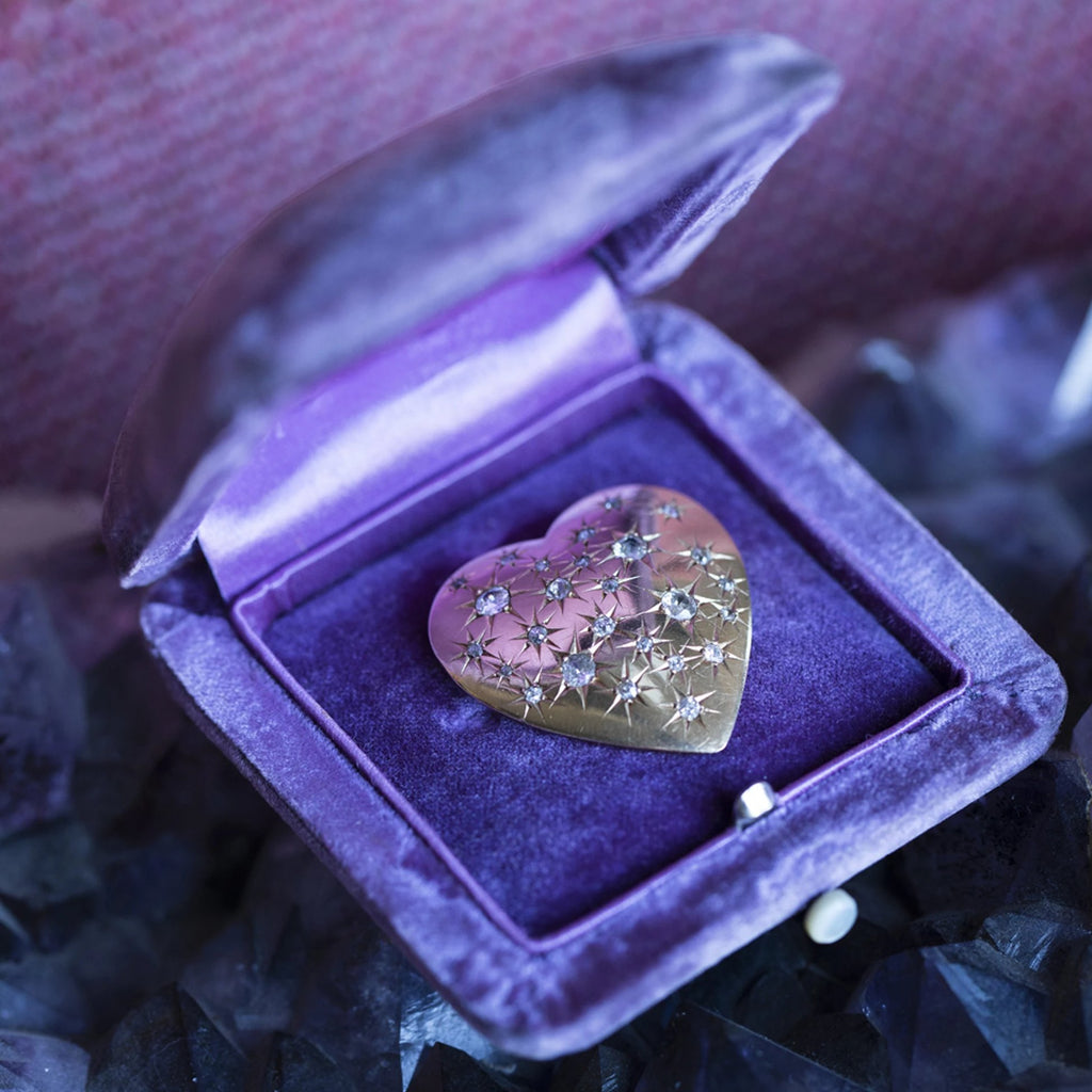 Mine Cut Diamond Heart Pendant Brooch -- Ariel Gordon Jewelry