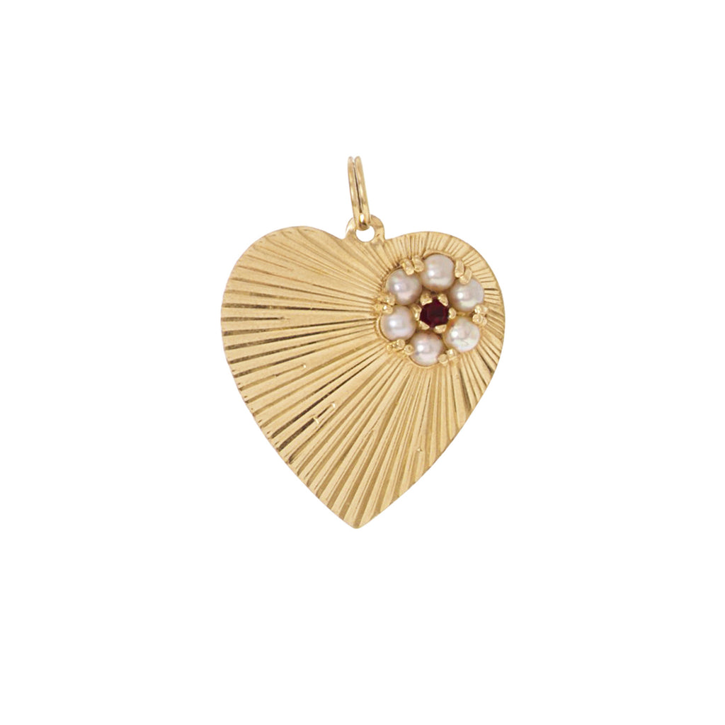 Garnet & Pearl Heart Charm -- Ariel Gordon Jewelry