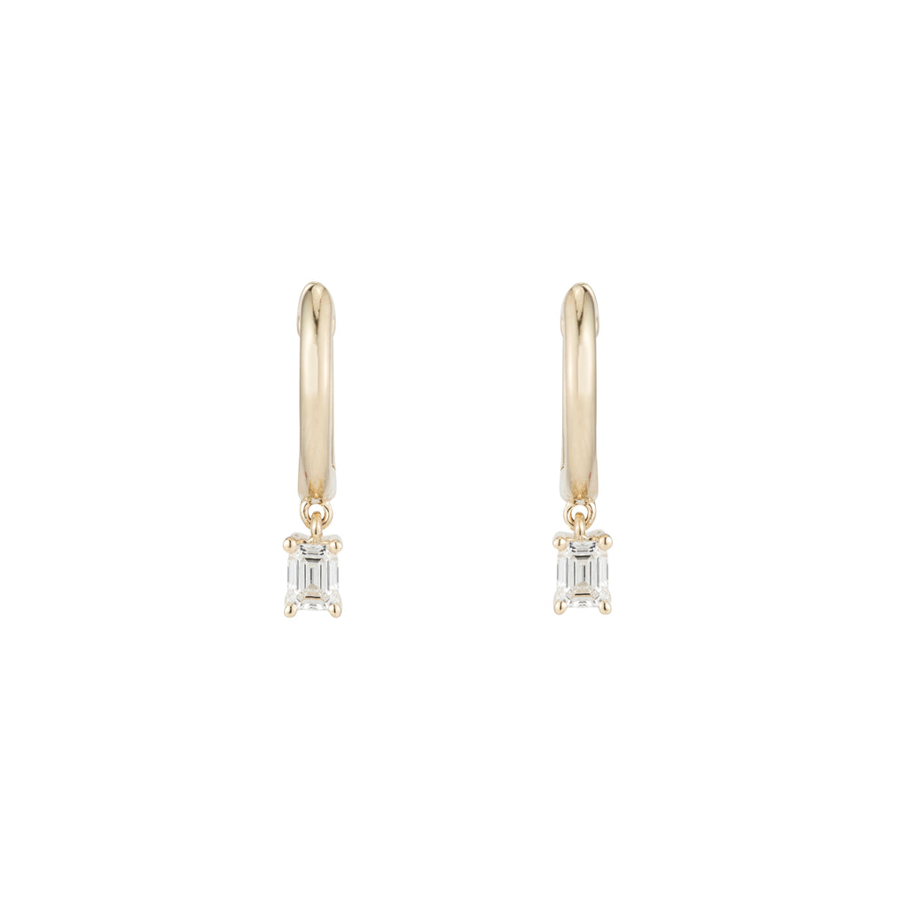 Teensy Emerald Cut Diamond Huggies -- Ariel Gordon Jewelry