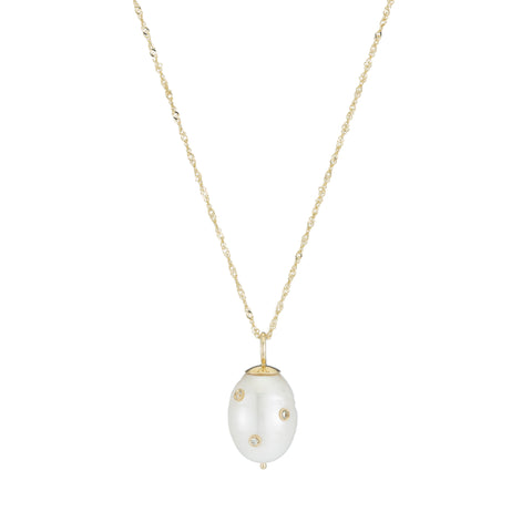 Diamond Baroque Pearl Drop Necklace
