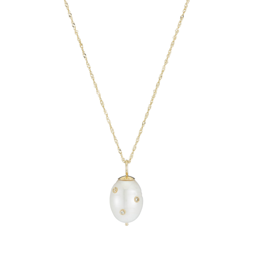 Diamond Baroque Pearl Drop Necklace -- Ariel Gordon Jewelry