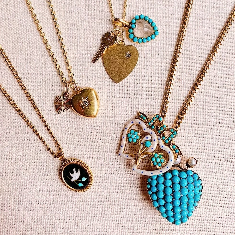 Victorian Turquoise & Pearl Crowned Heart Charm -- Ariel Gordon Jewelry
